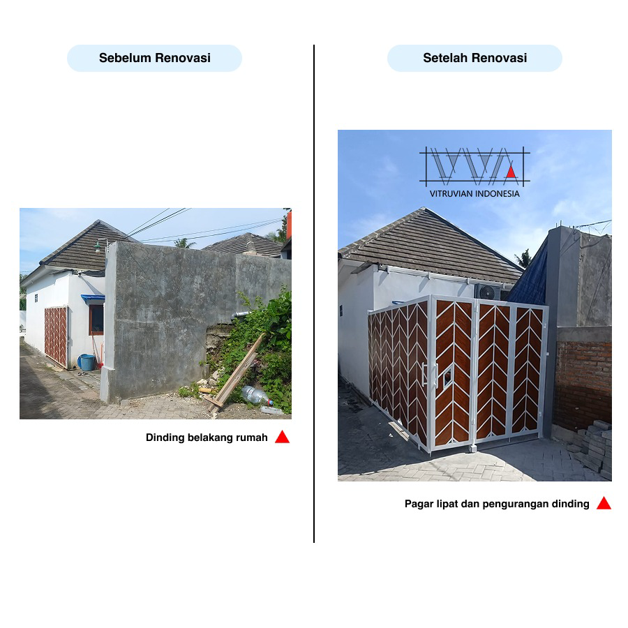 Before dan after pembongkaran dinding untuk akses carport pada proyek renovasi rumah di Bantul.